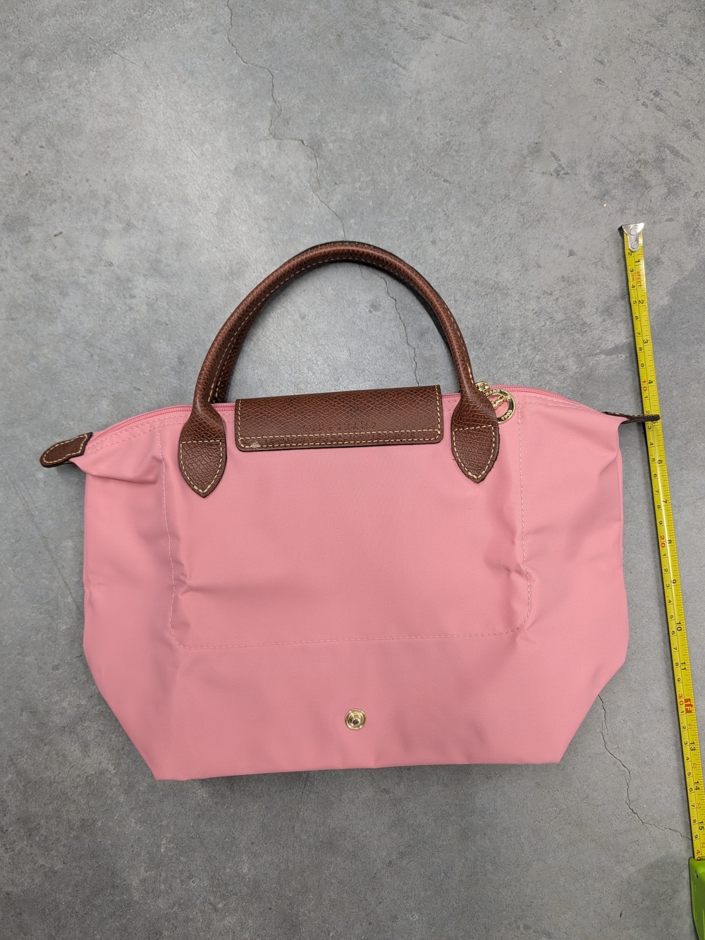 Longchamp Le Pliage Small Pink Nylon Tote with Brown Leather Trim - Picture 8 of 12